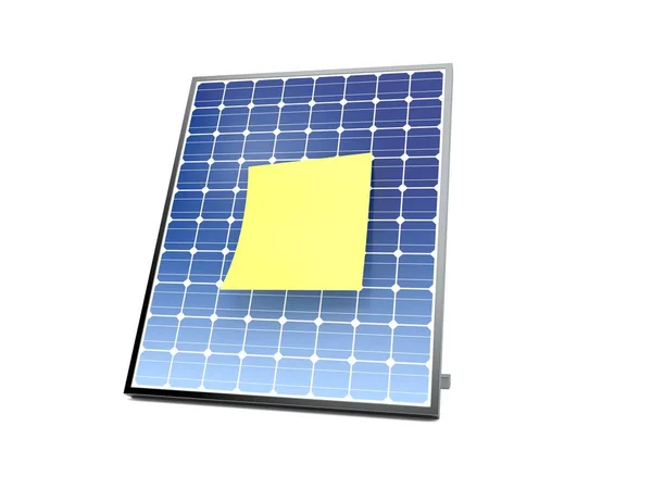 Panel fotovoltaico con pegatina amarilla en blanco — Foto de Stock