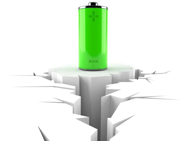 Green battery with cracked hole — Stock Photo, Image