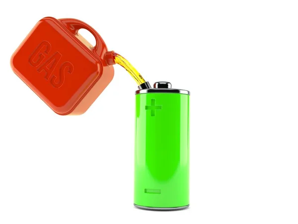 Batería verde con lata de gasolina — Foto de Stock