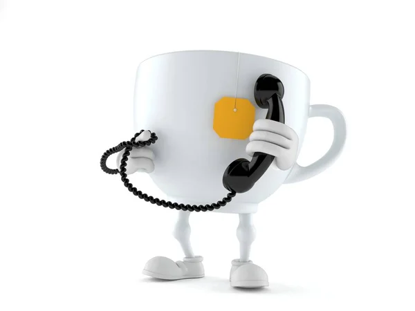 Персонаж чашки чая с телефоном — стоковое фото