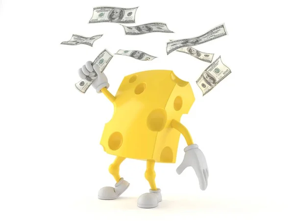 Cheese character catching money — Stock Photo, Image