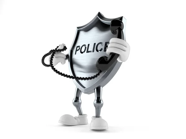 Police badge character holding a telephone handset — Stock Photo, Image