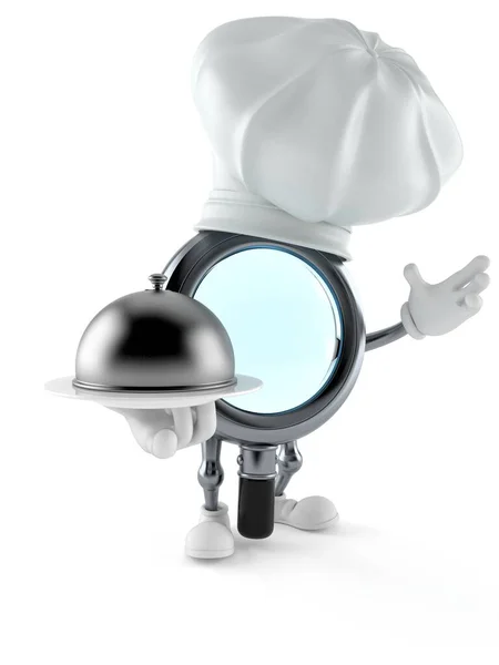 Ingrandimento personaggio vetro tenendo cupola catering — Foto Stock