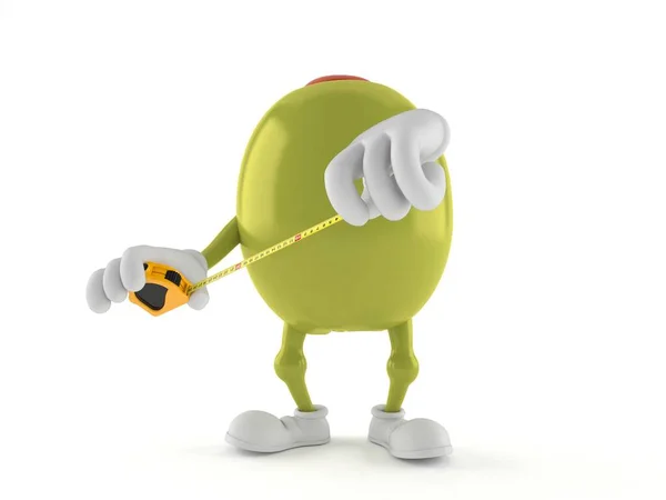 Olive character holding measuring tape — Stock Photo, Image