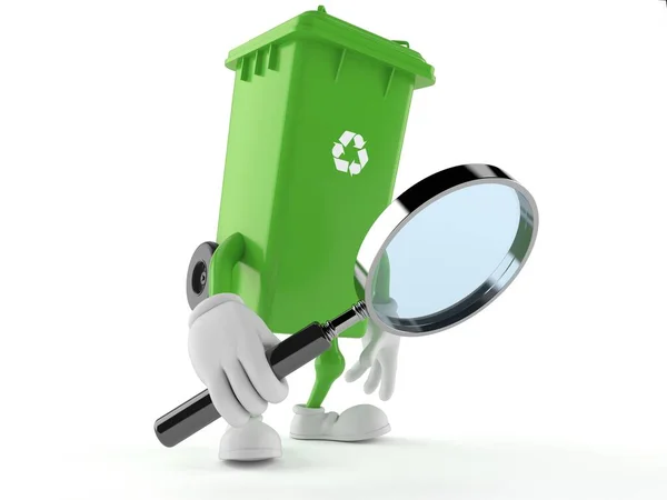 Caráter de lixo olhando através de lupa — Fotografia de Stock