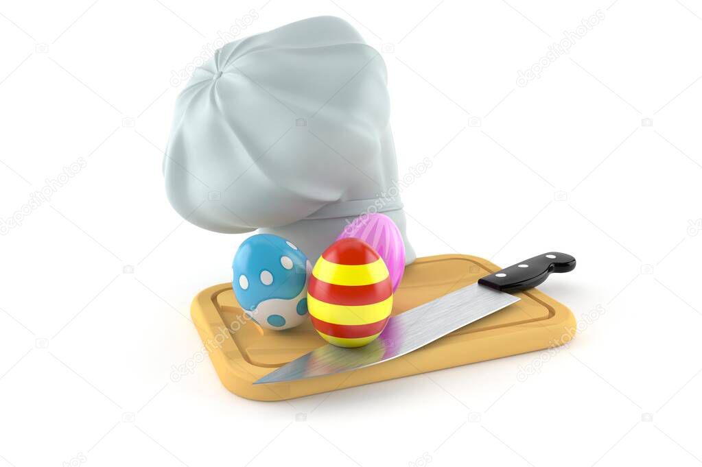 Easter eggs with kitchen board and chef's hat