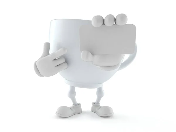 Чайна чашка персонажа, що тримає порожню візитку — стокове фото
