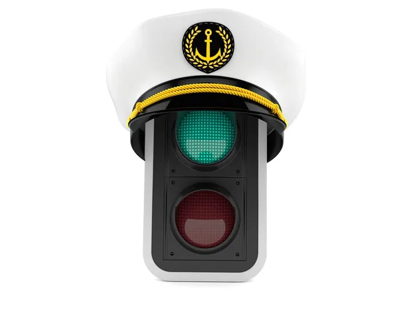 Semaforo verde con cappello da capitano — Foto Stock