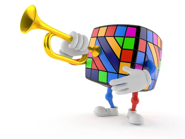 Speelgoedpuzzel personage die trompet speelt — Stockfoto