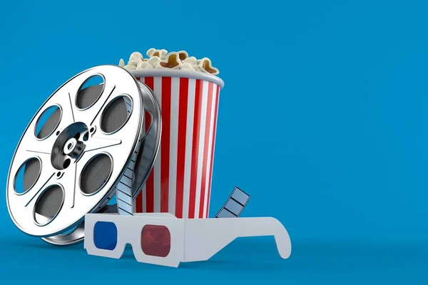 Film reel with popcorn and 3d glasses