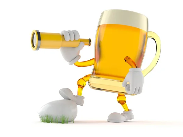 Personagem de cerveja olhando através de um telescópio — Fotografia de Stock