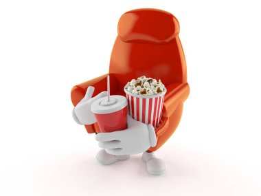 Koltuk karakteri elinde patlamış mısır ve soda tutuyor.