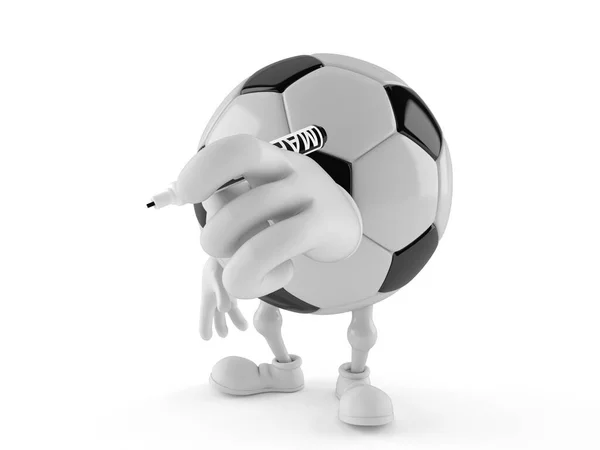 Soccer ball character holding marker — Stock Photo, Image