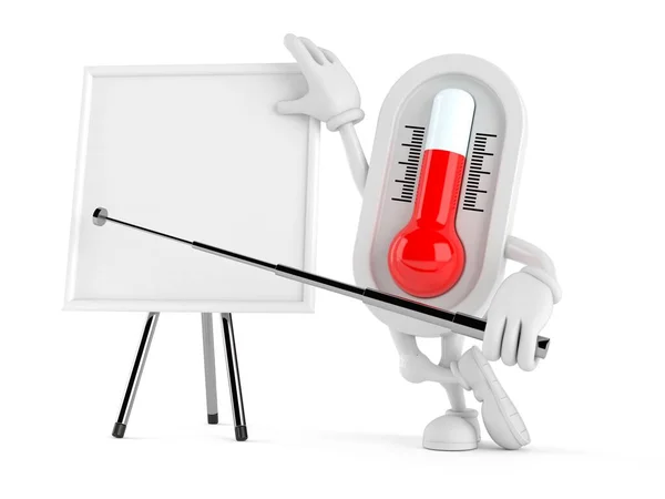 Caráter termômetro com quadro branco em branco — Fotografia de Stock