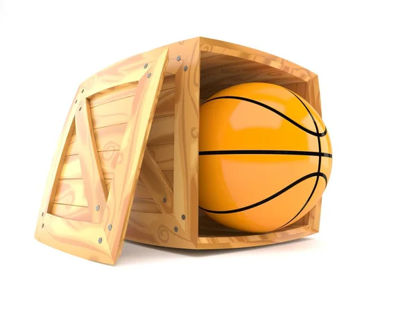 Balle de basket à l'intérieur d'une caisse en bois — Photo