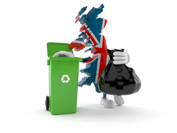 UK character with trash can and bag — Stock Photo, Image