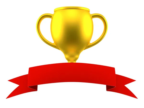 Golden trophy with blank red ribbon — Stock Photo, Image