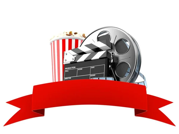 Itens cinematográficos com fita vermelha em branco — Fotografia de Stock