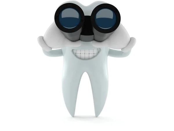 Tooth character looking through binoculars — Stock Photo, Image