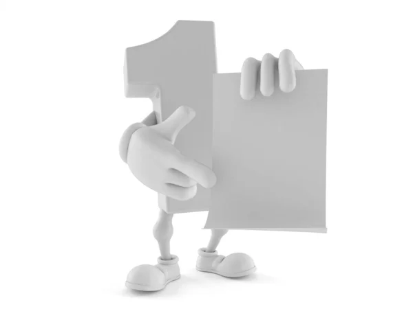 Número uno personaje sosteniendo hoja de papel en blanco — Foto de Stock