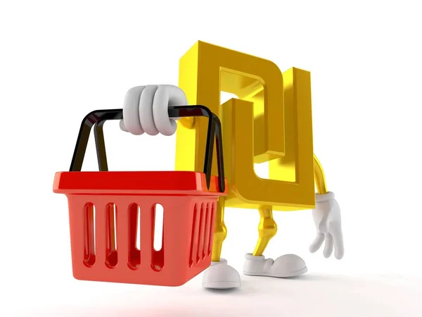 Shekelova postava drží nákupní košík — Stock fotografie