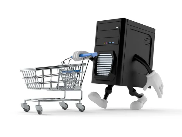 Computer character with shopping cart — ストック写真