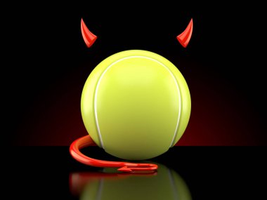 Şeytan boynuzları ve kuyruğu olan tenis topu