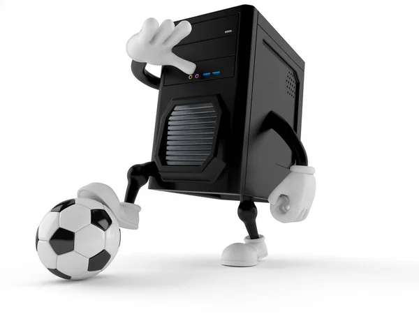 Computer character with soccer ball — ストック写真