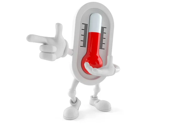 Caráter termômetro apontando dedo — Fotografia de Stock