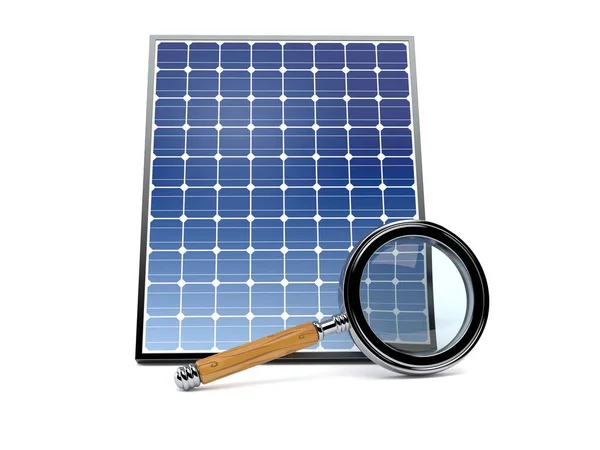 Fotovoltaïsch paneel met vergrootglas — Stockfoto