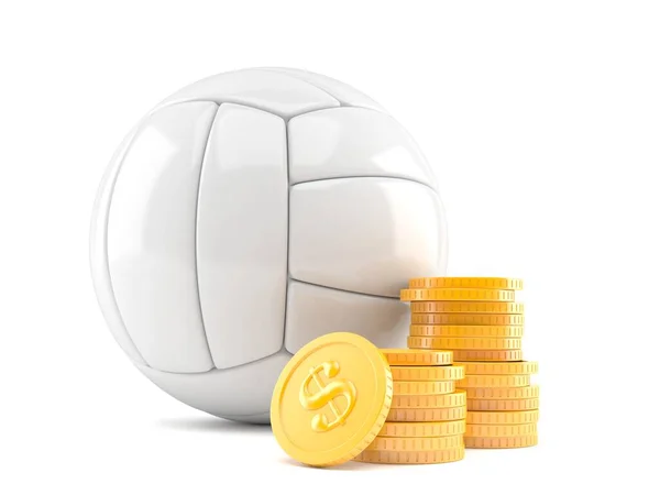 Volleyball mit einem Stapel Münzen — Stockfoto