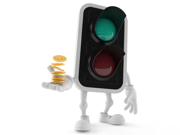 Carácter semáforo verde con pila de monedas — Foto de Stock