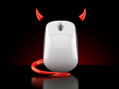Şeytan boynuzları ve kuyruğu olan bilgisayar faresi