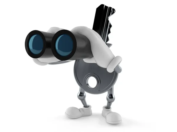 Door key character looking through binoculars — Stock Photo, Image