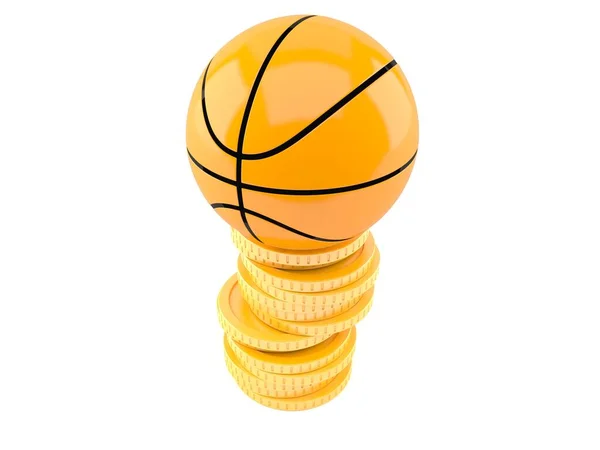 Baloncesto bola con pila de monedas — Foto de Stock