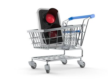 Alışveriş arabasının içinde kırmızı trafik ışığı