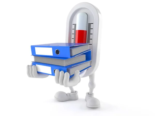 Thermometer character holding ring binders — Stock Photo, Image