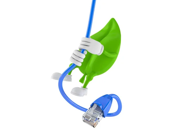 Leaf character swinging on network cable — Stock Photo, Image
