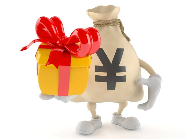 Yen pieniądze worek postać gospodarstwa prezent — Zdjęcie stockowe