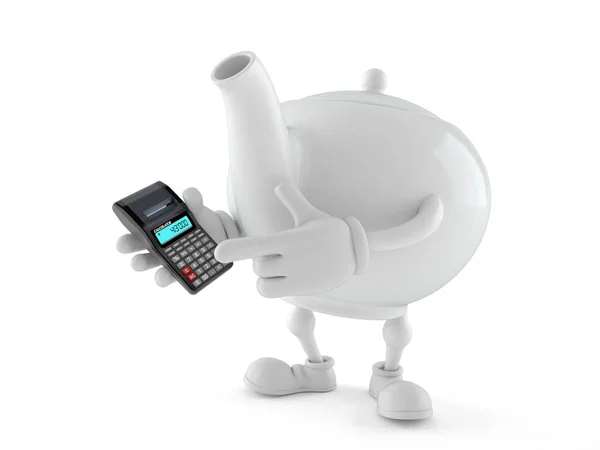 Hesap makinesi kullanan çaydanlık karakteri — Stok fotoğraf