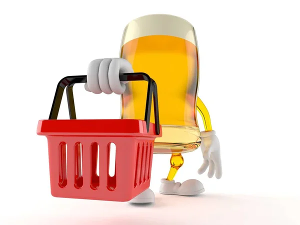 Personagem de cerveja segurando cesta de compras — Fotografia de Stock