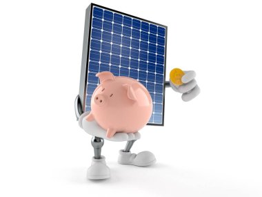 Piggy Bank 'ı tutan fotovoltaik panel karakteri