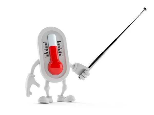 Caráter termômetro apontando com vara de ponteiro — Fotografia de Stock