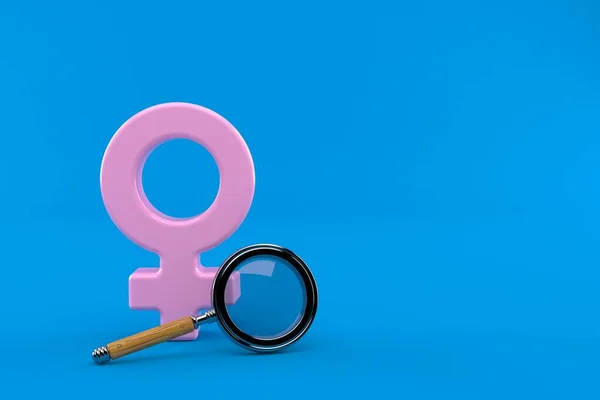 Vrouwelijk gendersymbool met vergrootglas — Stockfoto