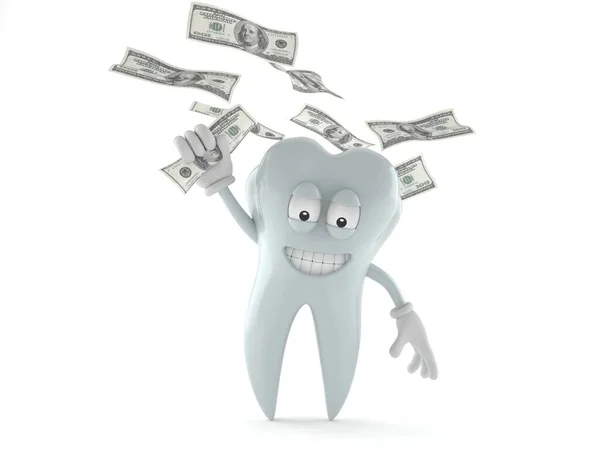 Tooth character catching money — Stock Photo, Image