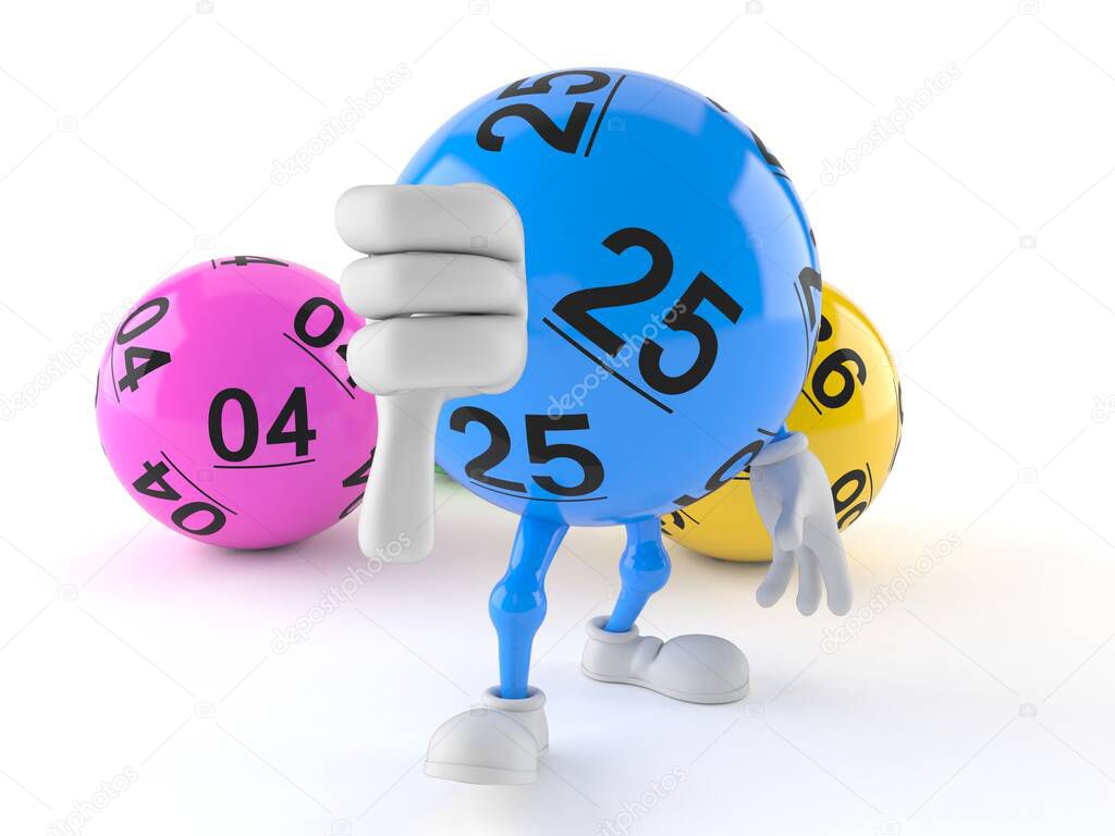 Lotto ball character with thumbs down gesture