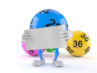 Lotto topu karakteri boş kağıt tutuyor.