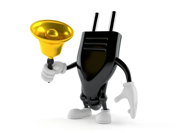 Electric plug character a hand bell — Stock Photo, Image