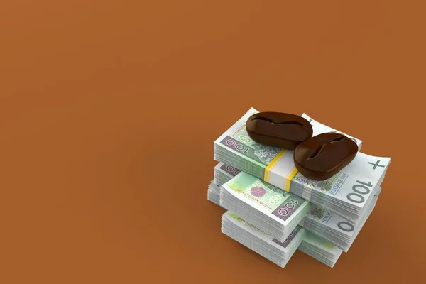 Kávébab egy halom pénzen — Stock Fotó