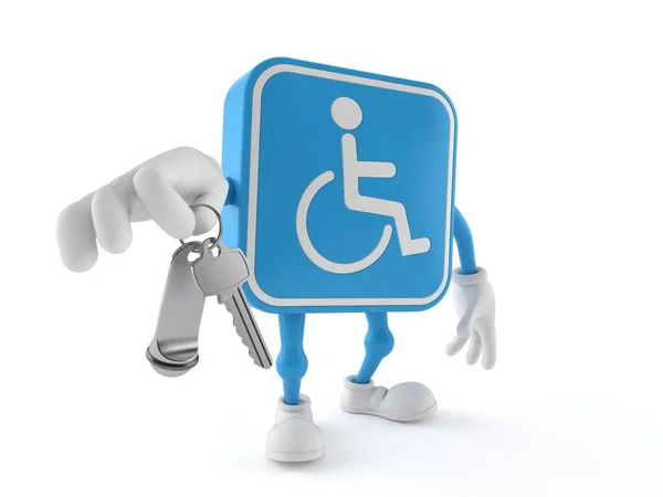 Handicapped character holding hotel door keys — Stock Photo, Image